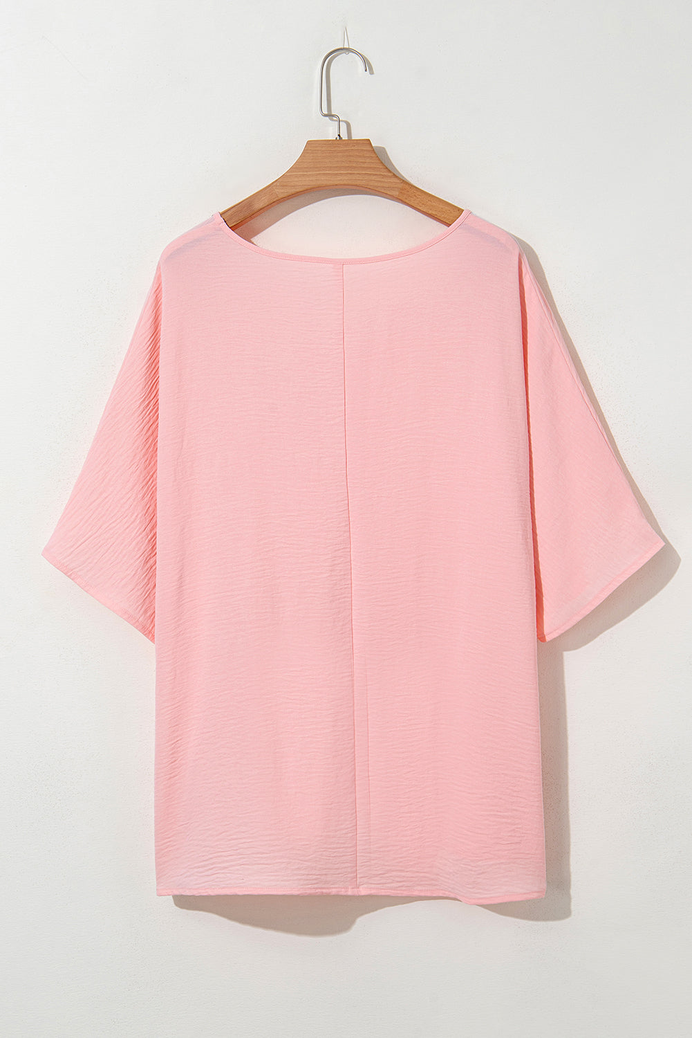 Pink Textured Half Sleeve V Neck Plus Size T Shirt with Chest Pocket - Love Salve